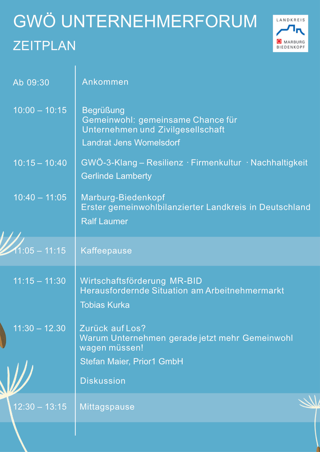 Flyer GWÖ Zeitplan Gemeinwohl-Unternehmerforum 2025, Teil 1